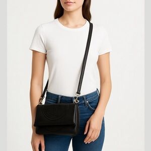 Tory Burch Flap Black Crossbody Bag with Gold Hardware
